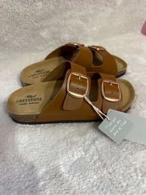 Greystone leather Collection Women's Sandals, Size 7, Brown Leather